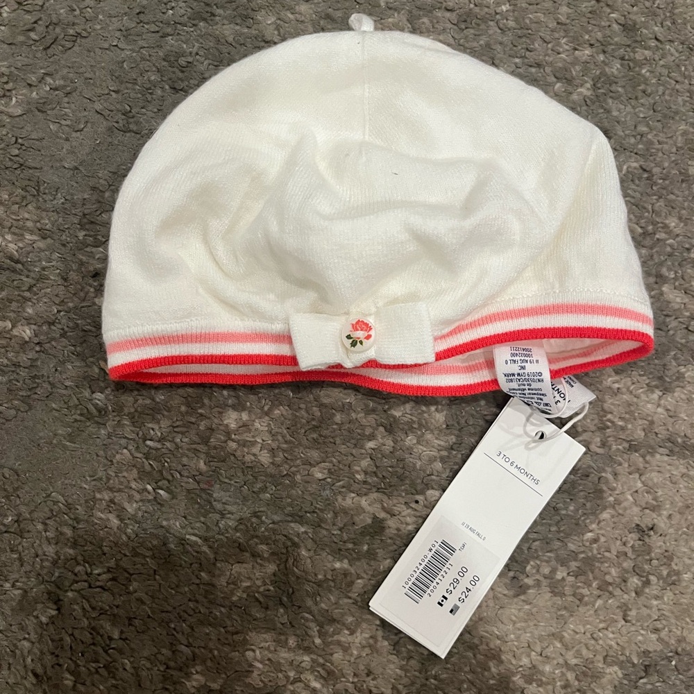 Janie and Jack White and Pink Knit Beanie with Bow
